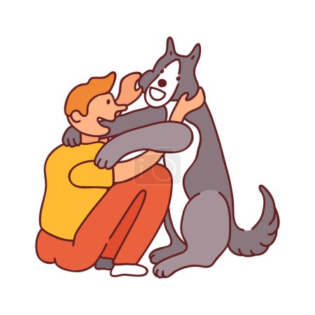 Illustration for People and pets composition with care and playing symbols flat isolated vector illustration - Royalty Free Image