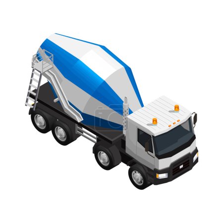 Illustration for Concrete production isometric composition with isolated view of cement mixer truck vector illustration - Royalty Free Image
