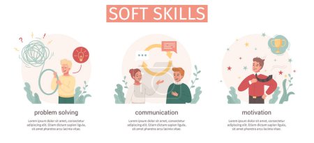 Illustration for Human soft skills in motivation communication problem solving isolated compositions flat cartoon vector illustration - Royalty Free Image