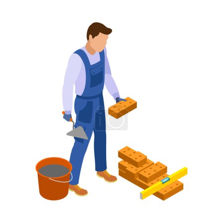 Illustration for Craftsman isometric icons composition with isolated view of human character at work on blank background vector illustration - Royalty Free Image