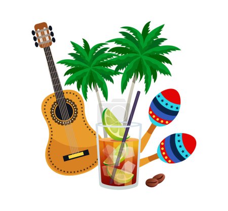 Illustration for Cuba travel composition of flat images with cuban national stereotypes vector illustration - Royalty Free Image
