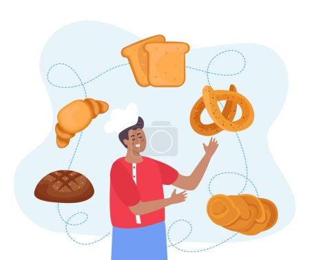 Ilustración de Baking bread and pastry concept with assortment symbols flat vector illustration - Imagen libre de derechos