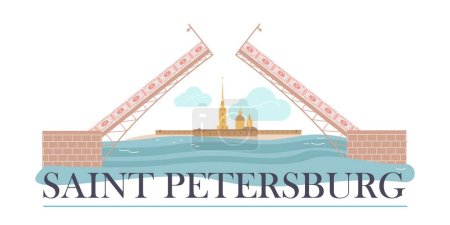 Illustration for Saint petersburg flat text composition with isolated view of drawing bridge and historic buildings ornate letters vector illustration - Royalty Free Image
