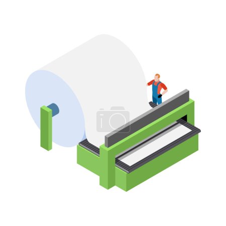 Illustration for Paper production isometric composition with isolated industry icons on blank background vector illustration - Royalty Free Image