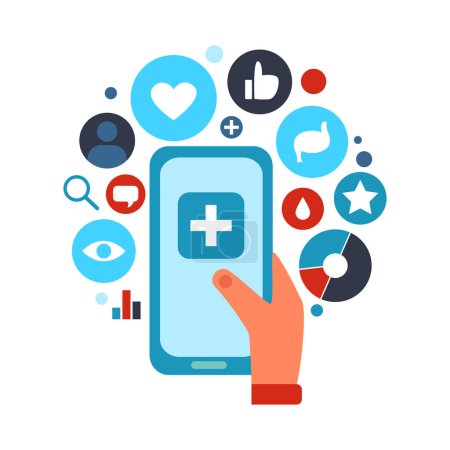 Illustration for Digital online medicine composition of conceptual icons pictograms with gadgets and people vector illustration - Royalty Free Image