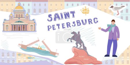 Illustration for Saint petersburg composition with collage of flat elements sketch style bridges historic buildings and sights icons vector illustration - Royalty Free Image