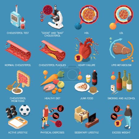 Illustration for Cholesterol isometric icons set with hdl and ldl fats isolated vector illustration - Royalty Free Image