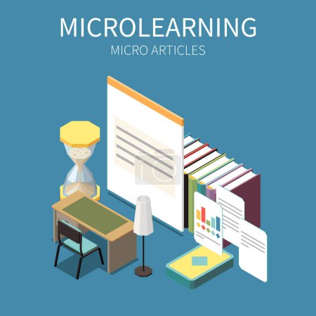 Téléchargez les illustrations : Microlearning concept isométrique avec micro articles symboles de tendance illustration vectorielle - en licence libre de droit
