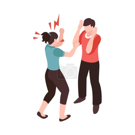 Illustration for Isometric partners husband wife conflict quarreling family domestic abuse composition vector illustration - Royalty Free Image