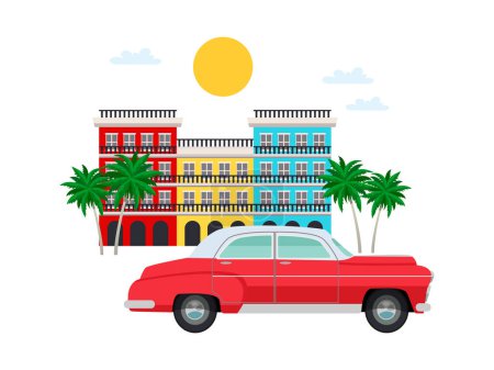 Illustration for Cuba travel composition of flat images with cuban street landmarks vector illustration - Royalty Free Image