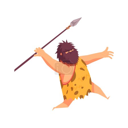 Ilustración de Primitive man caveman composition with cartoon human character of ancient person hunting vector illustration - Imagen libre de derechos