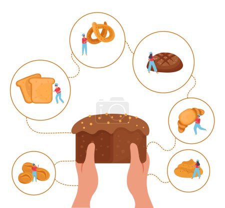 Ilustración de Baking bread concept with assortment symbols flat vector illustration - Imagen libre de derechos