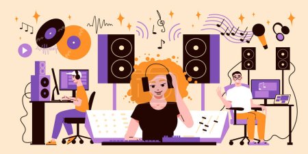 Sound designers concept with sound effects symbols flat vector illustration