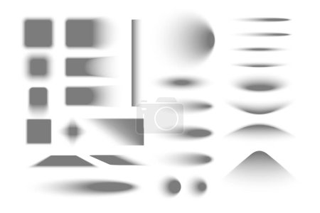 Ilustración de Sombras realistas con fondo en blanco y puntos de degradado aislados de varias formas con bordes borrosos ilustración vectorial - Imagen libre de derechos