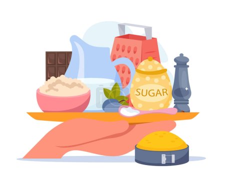 Ilustración de Baking abstract design concept with food ingredients spices tools and utensil flat vector illustration - Imagen libre de derechos