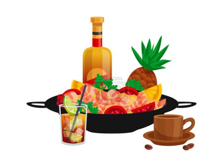 Illustration for Cuba travel composition of flat images with cuban national cuisine vector illustration - Royalty Free Image