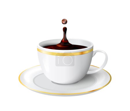 Ilustración de Salpicaduras de café composición realista con imágenes de granos de café en aerosol líquido en la ilustración de vectores de fondo transparente - Imagen libre de derechos