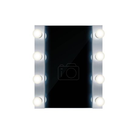 Téléchargez les illustrations : Makeup mirror realistic composition with isolated front view of studio glass with glowing lamps vector illustration - en licence libre de droit