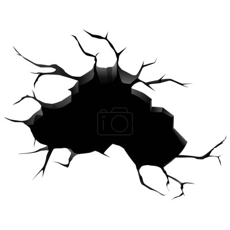 Téléchargez les illustrations : Realistic dark cracked hole composition with isolated black hole surrounded by chinks cracks on blank background vector illustration - en licence libre de droit