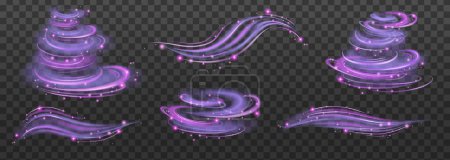 Wind swirls and vortex transparent set with magic symbols realistic isolated vector illustration