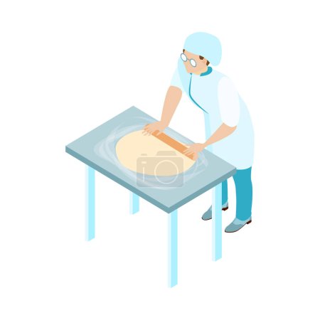 Téléchargez les illustrations : Boulanger femelle isométrique dans des verres déroulant la pâtisserie illustration vectorielle 3d - en licence libre de droit