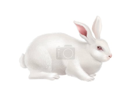 Illustration for Realistic cute white rabbit against blank background vector illustration - Royalty Free Image