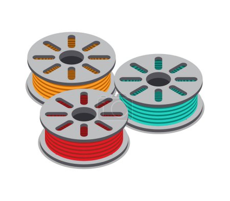 Illustration for Colorful 3d printing filament spools isometric icon vector illustration - Royalty Free Image