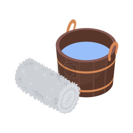 Ilustración de Icono isométrico de herramientas de baño con cubo de agua y toalla 3d vector ilustración - Imagen libre de derechos