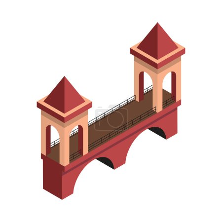 Téléchargez les illustrations : Vieux pont isométrique avec tours sur fond blanc Illustration vectorielle 3d - en licence libre de droit