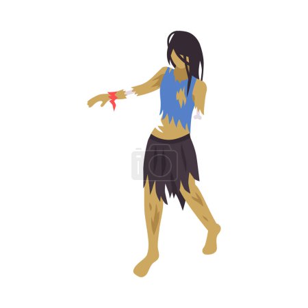 Illustration for Creepy walking female zombie isometric icon vector illustration - Royalty Free Image