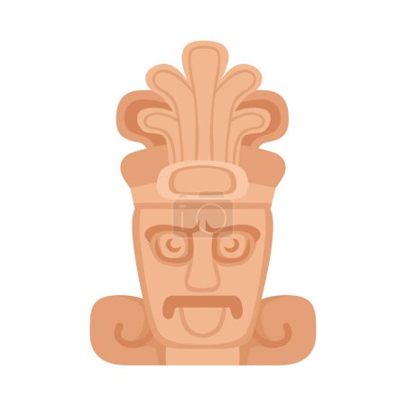 Téléchargez les illustrations : Idole africaine en bois maya aztèque sur fond blanc illustration vectorielle plate - en licence libre de droit