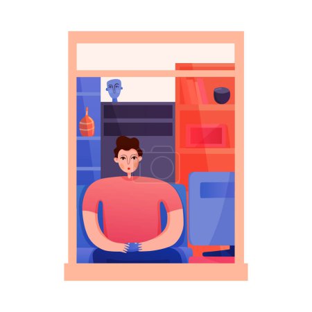 Ilustración de Vecino viendo la televisión en apartamento ventana plana vector ilustración - Imagen libre de derechos