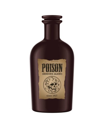 Illustration for Realistic vintage bottle of poison with label vector illustration - Royalty Free Image