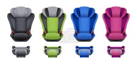 Illustration for Realistic safety car color set of isolated icons with front and top views of car seats vector illustration - Royalty Free Image