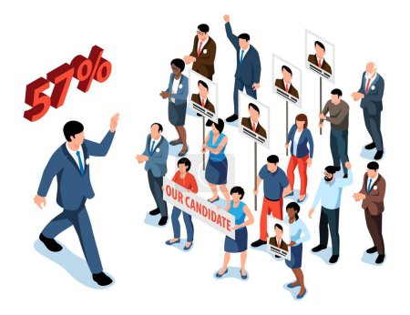 Illustration for Political elections concept with crowd supporting their candidate isometric vector illustration - Royalty Free Image