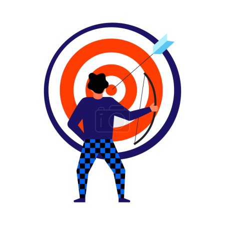 Illustration for Time management planning schedule competed task flat conceptual icon with man hitting target vector illustration - Royalty Free Image