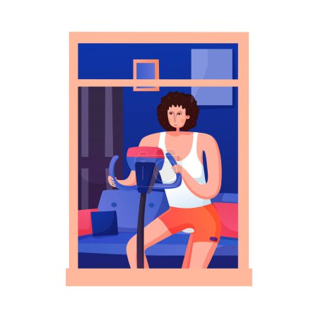 Ilustración de Vista plana desde la ventana del apartamento vecino con la mujer haciendo deporte vector ilustración - Imagen libre de derechos