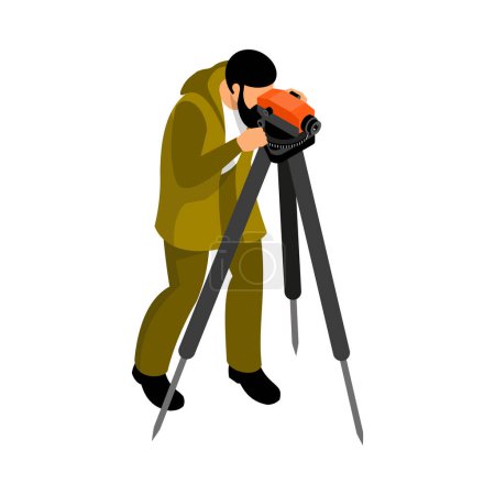Illustration for Geologist or engineer taking measures with theodolite isometric icon 3d vector illustration - Royalty Free Image