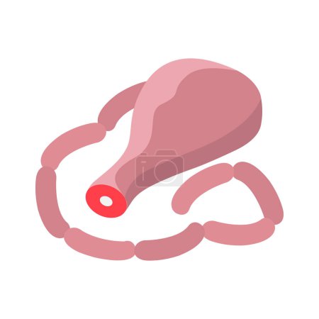 Illustration for Butchery isometric icon with sausages and pork leg 3d vector illustration - Royalty Free Image