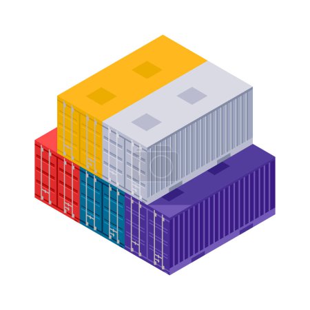 Ilustración de Montón isométrico de contenedores de carga de colores 3d vector ilustración - Imagen libre de derechos