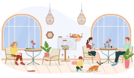 Illustration for Pet friendly interior composition with cafe and meal symbols flat vector illustration - Royalty Free Image