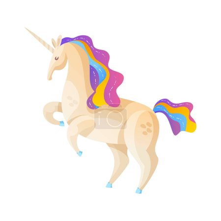 Illustration for Fantasy unicorn with colorful mane and tail on white background cartoon vector illustration - Royalty Free Image