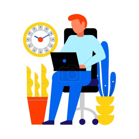 Illustration for Time management flat icon with man working on laptop vector illustration - Royalty Free Image