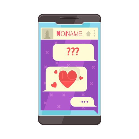 Ilustración de Amor virtual citas icono plano aplicación smartphone con mensajes de chat en la ilustración de vectores de pantalla - Imagen libre de derechos