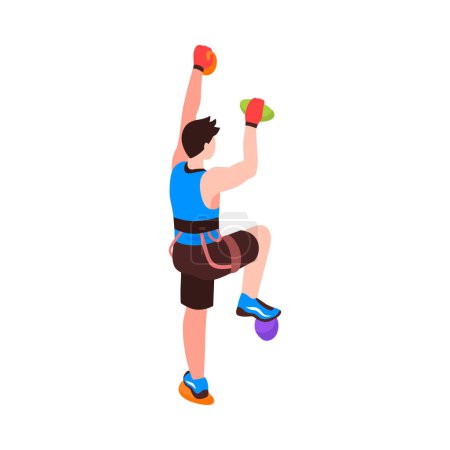 Illustration for Isometric male climber practising rock climbing on artificial boulder 3d vector illustration - Royalty Free Image
