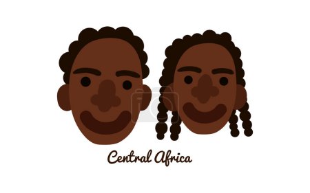 Ilustración de Dos caras humanas masculinas y femeninas planas de África central ilustración vectorial - Imagen libre de derechos