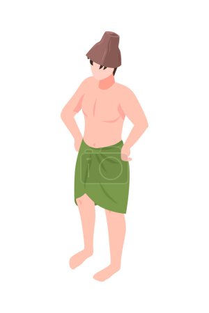 Ilustración de Isométrico hombre con toalla en casa de baños 3d vector ilustración - Imagen libre de derechos