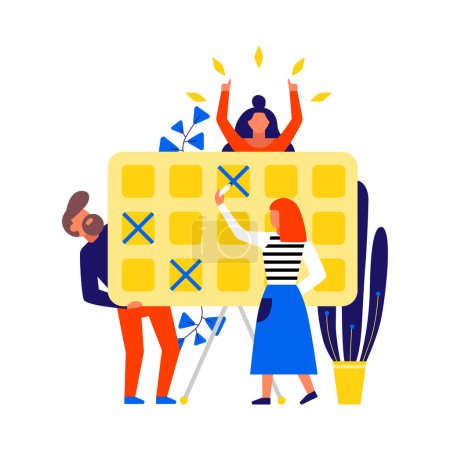 Time management flat icon with people planning their schedule vector illustration