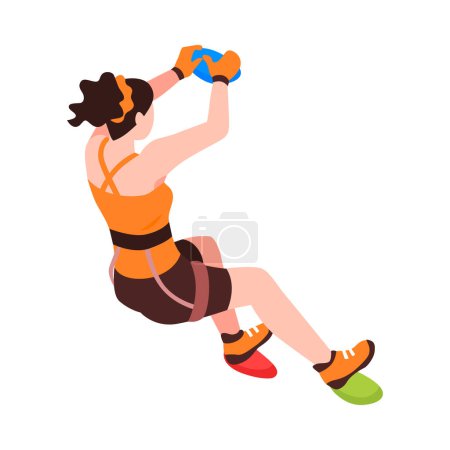 Illustration for Female climber practising rock climbing on wall 3d isometric vector illustration - Royalty Free Image