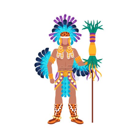 Illustration for Maya civilization mayan man wearing traditional clothes and ornament flat vector illustration - Royalty Free Image